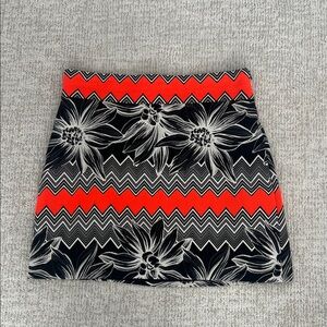 Milly Black and Red Floral Zigzag Mini Skirt